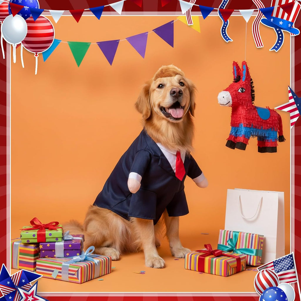 Pet Costume with Wig, Business Suit Outfit for Small Dogs