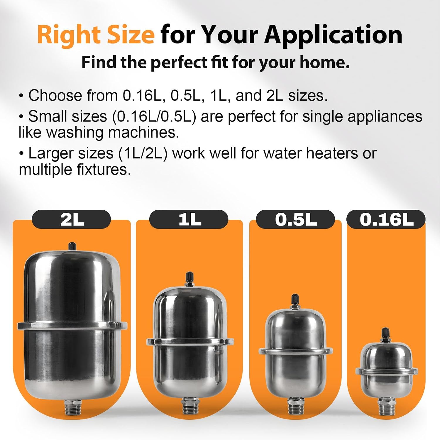 20-PCs HeSun 2L Mini Thermal Expansion Tank, 1/2" MIP Connection | Stainless Steel,Maintain Safe Pressure, for