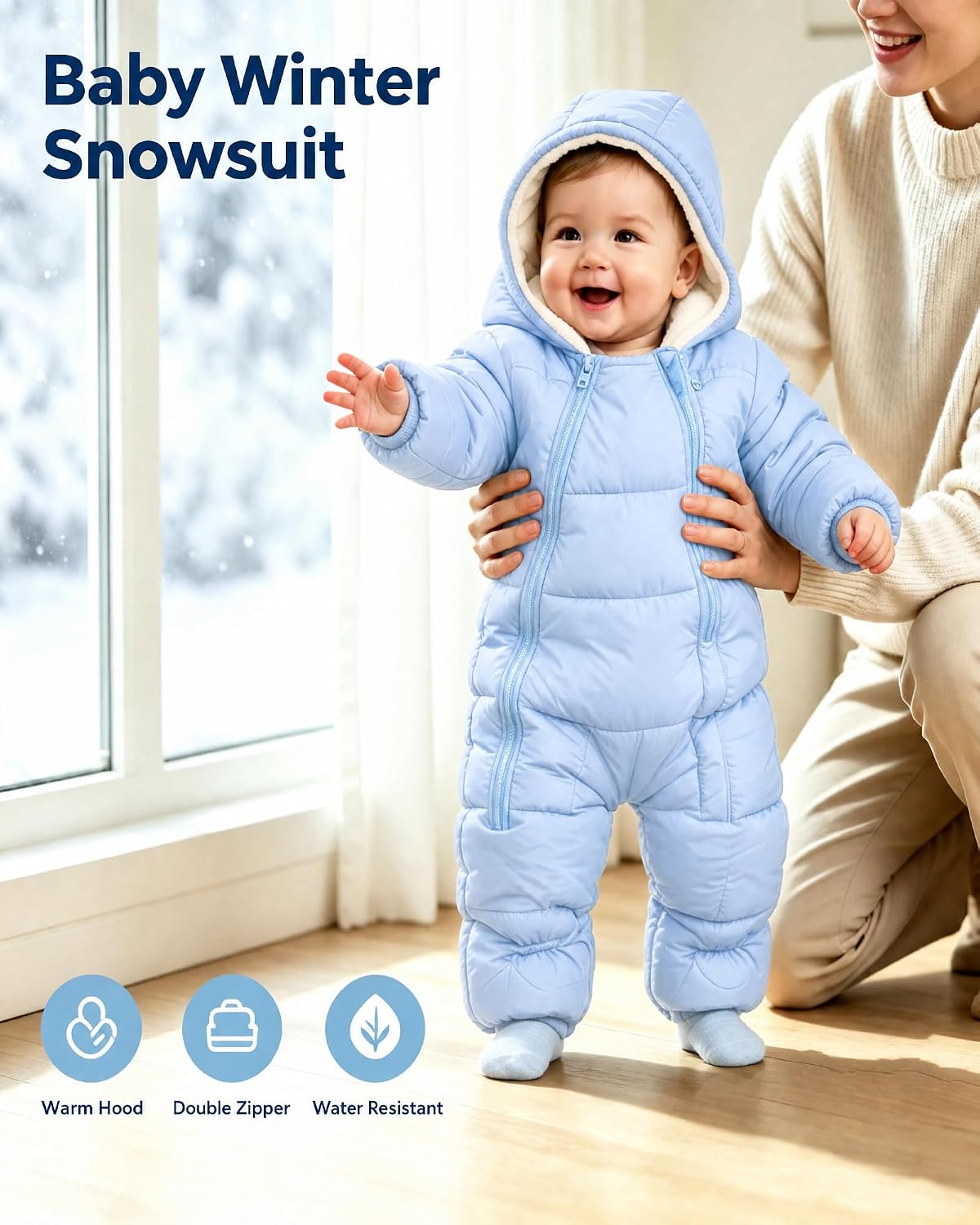 Baby Snowsuit Infant Winter Jumpsuit 0-24M Toddler Footed Jacket Unisex Warm Hooded Outfit Thick Fleece Coat