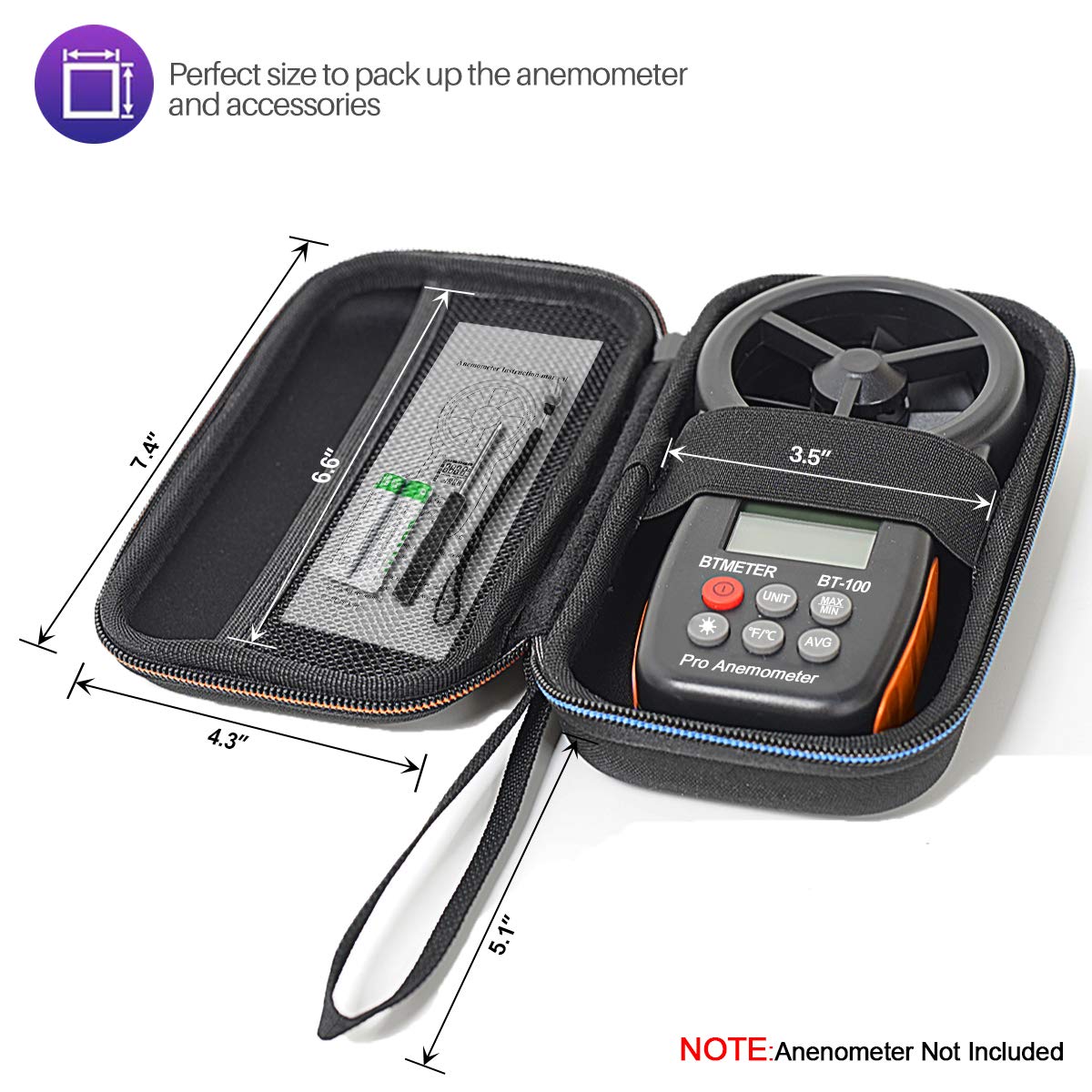 BTMETER Hard Travel Case Bag for Protect BT-100 Series Handheld Anemometer