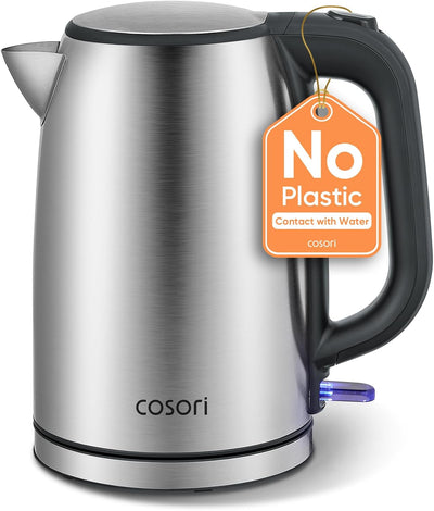 Stainless Steel Electric Kettle, No Plastic Contact with Water, 1.7L | Easy to Clean, Auto Shut-Off, Boil-Dry