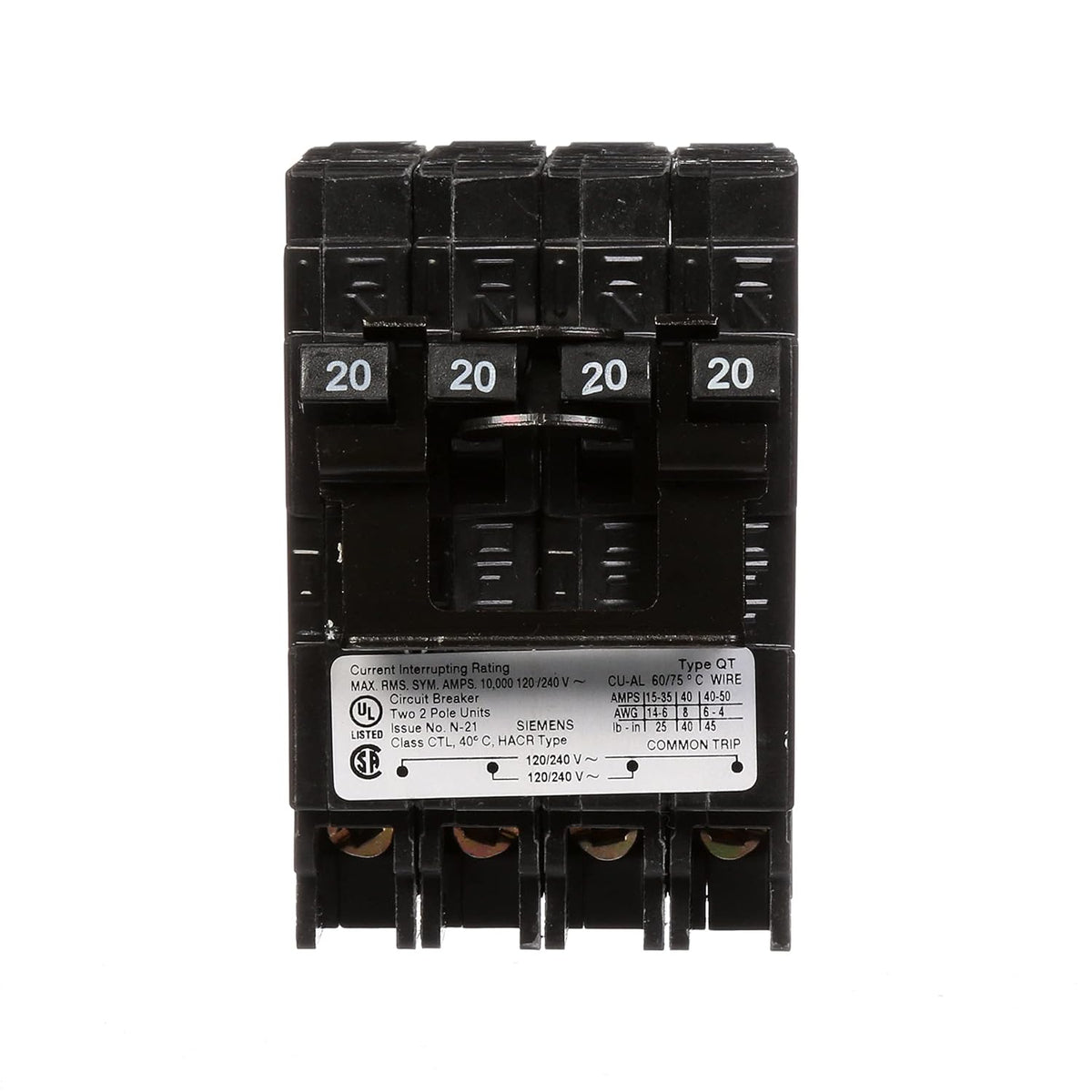 Siemens Q22020CT2 Two 20-Amp Double Pole Circuit Breaker