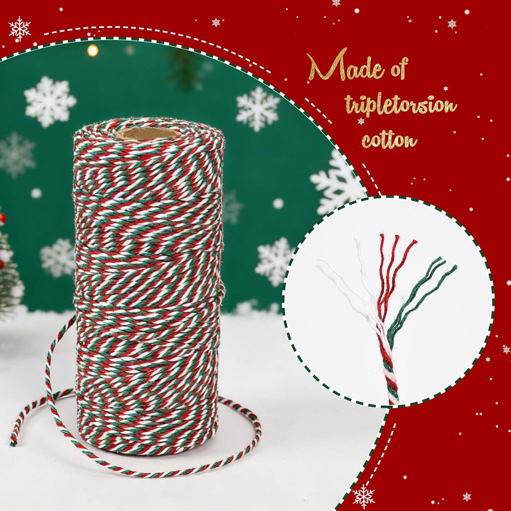 Red Green White Twine String, 2mm 328 Feet, Cotton Butchers Twine