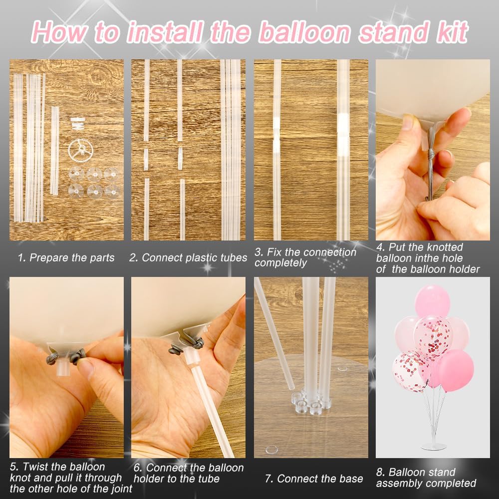 4 Sets Balloon Stand Kit Balloon Sticks With Base for Table, Balloon Stands for Floor Balloon Arch Kit for Party