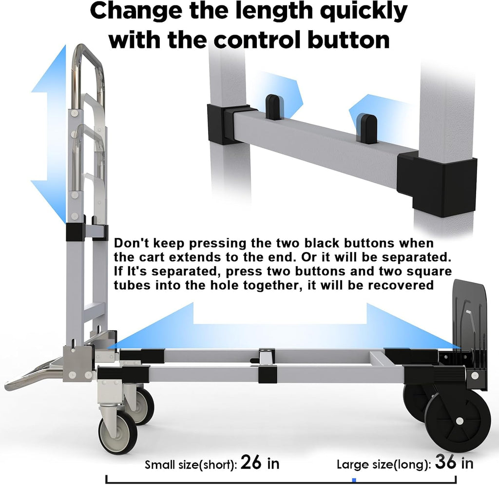 Foldable Hand Truck Moving Dolly Cart with 4 Wheels, 500 Lbs Load,2 Straps, Pre-Assembled, Save Room, Easy Folding
