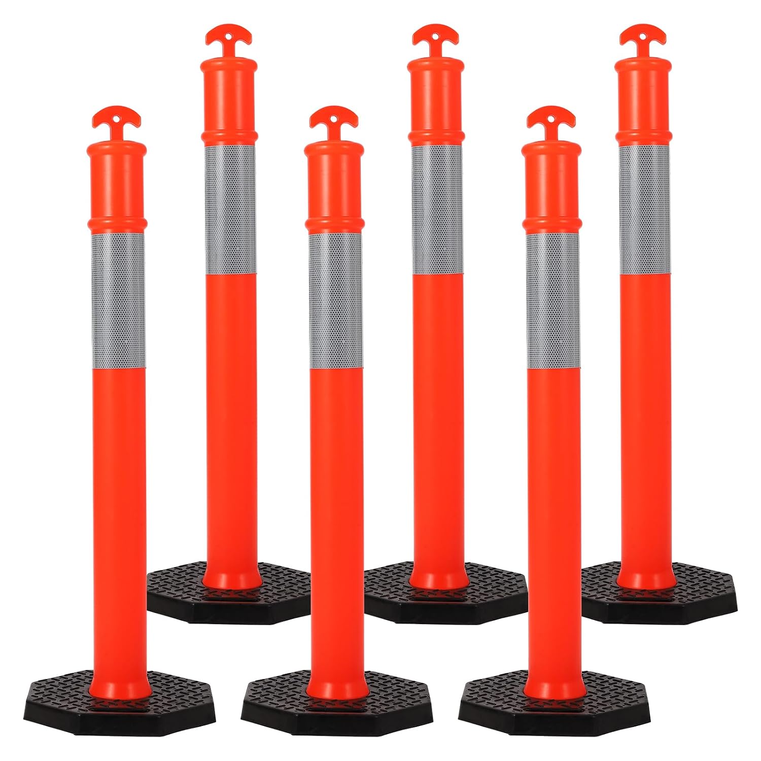 Delineator Post with Base 6 Pack, EliteEdge 45 Inch Portable Orange Traffic Delineator Posts Cones with Reflective