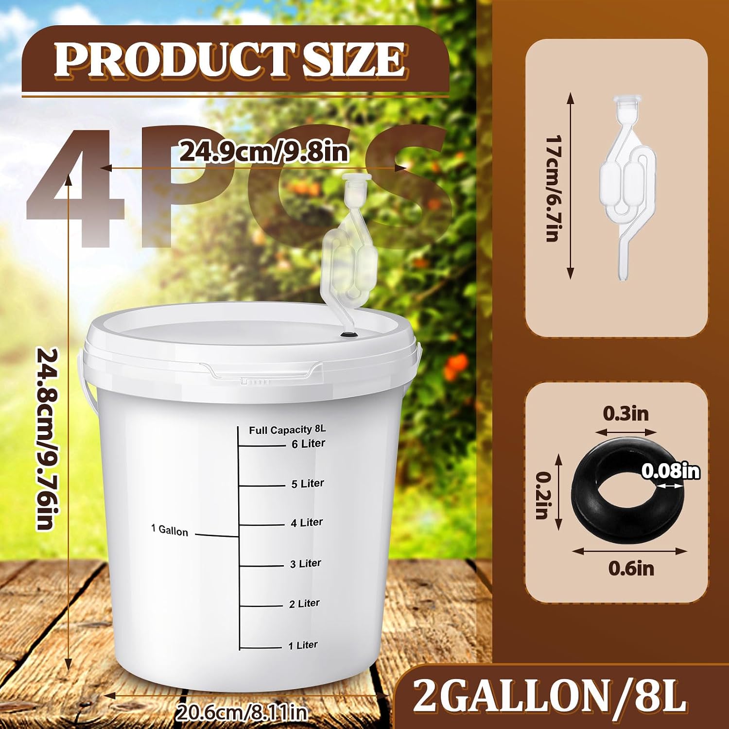 4 Pcs White 2 Gallon Fermentation Bucket with Twin Bubble Airlock Grommets Lid Brewing Wine Fermenter Fermentation