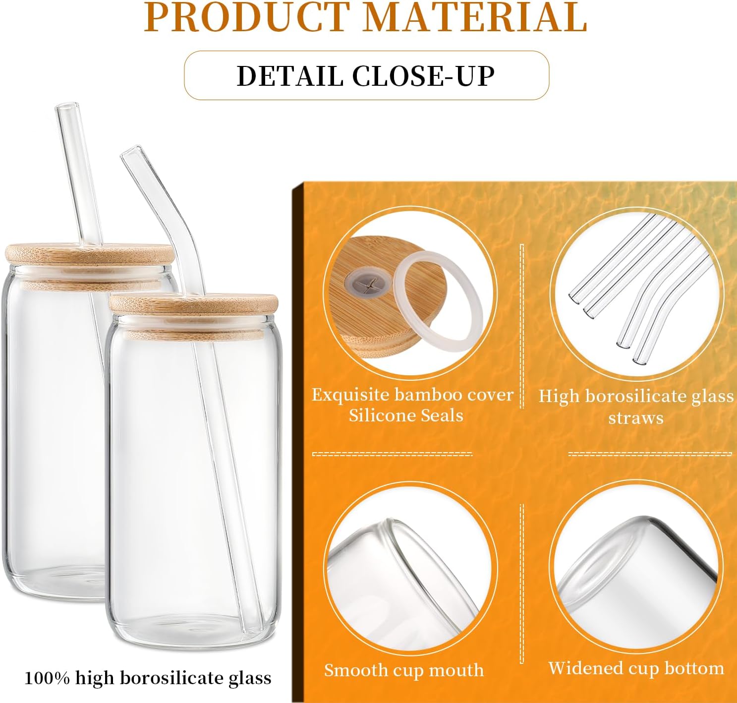 Glass Cups with Lids and Straws 4 pcs,16oz Drinking Glasses Set for Coffee Bar Accessories,Iced Coffee Cups with