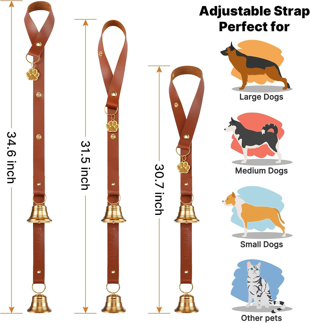 Leather Dog Door Bells for Potty Training, Nail-Safe Puppy Dog Door Bells Extra Loud for Dogs Training