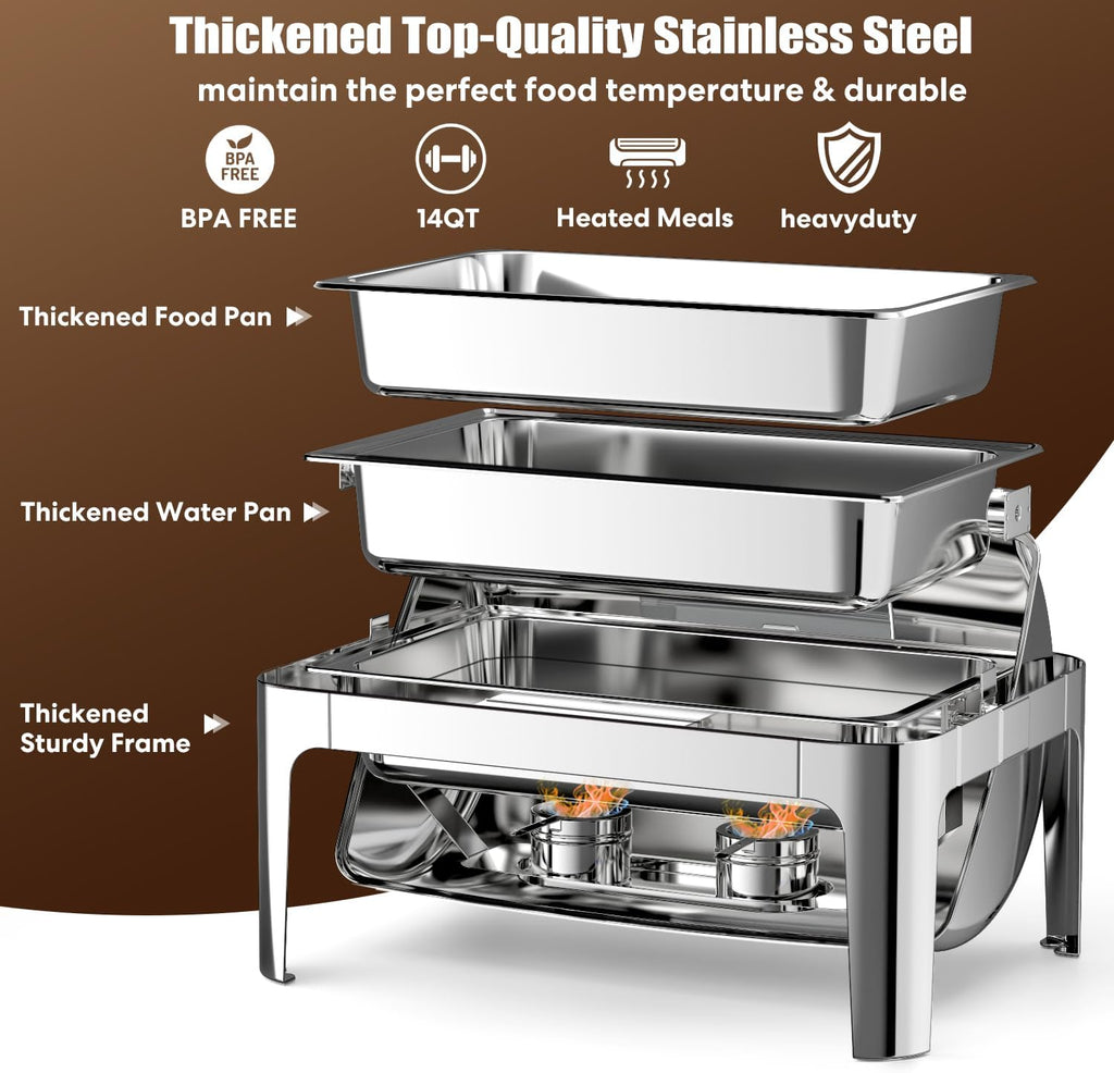 13QT Roll Top Chafing Dishes for Buffet: (Visual Chafing Dish)