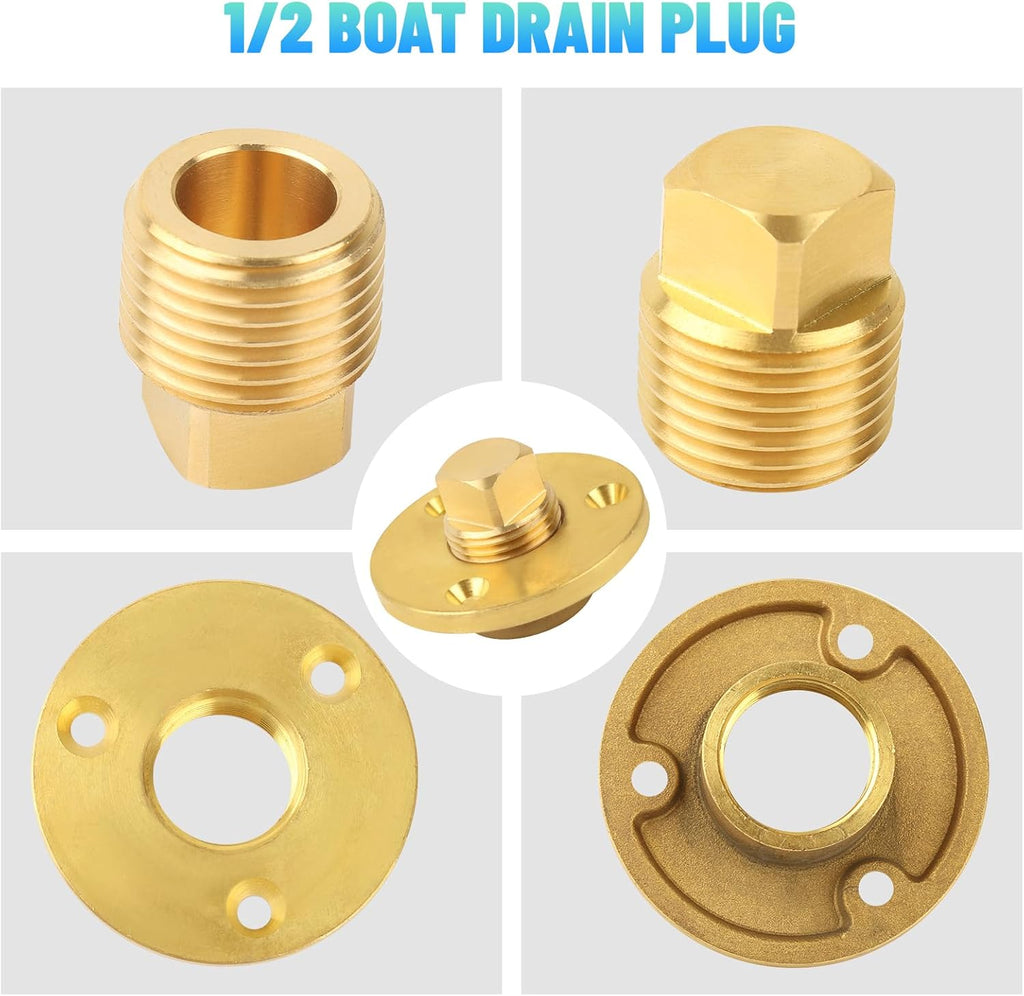Brass Boat Drain Plug Kit for Garboard and Transom Scuttle