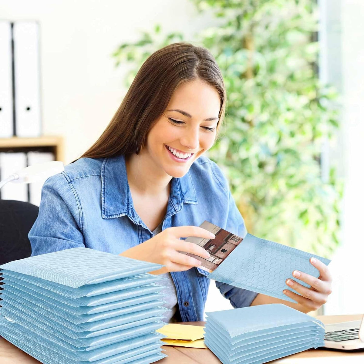 100 Pcs Blue Bubble Mailer 4 Sizes Adhesive Padded Envelopes