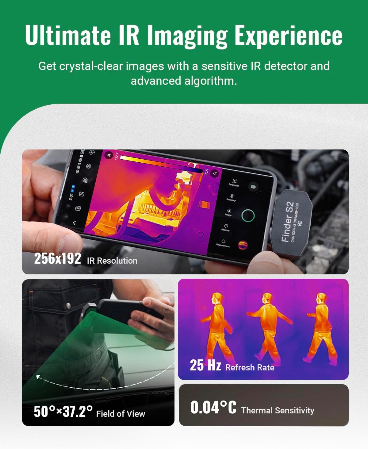 Finder S2 Thermal Camera Andriod,512x384 Super Resolution,256x192 IR Resolution Thermal Imaging Camera,Thermal Imager