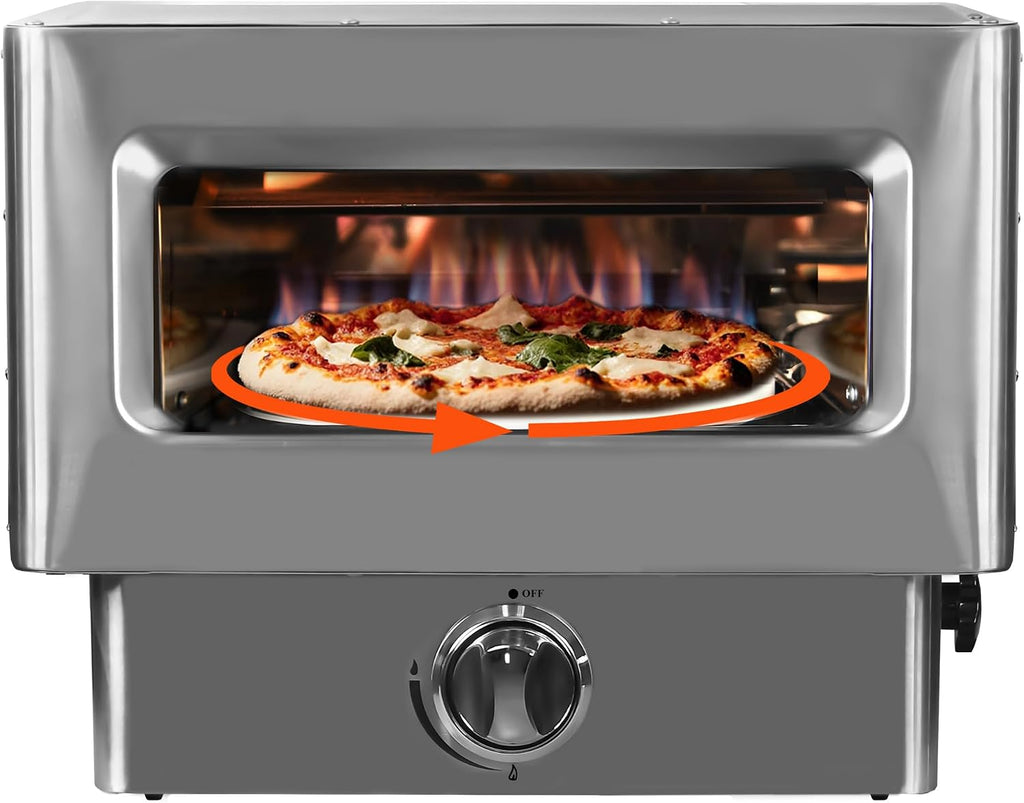 Gas Fired Pizza Oven - 12" Portable Outdoor Gas-Powered Oven with Pizza Stone, Countertop Stonebaked Pizza Maker
