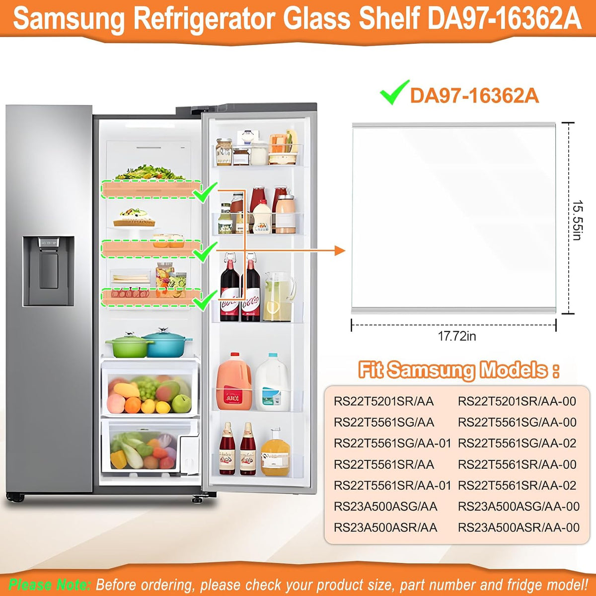 UPGRADED RS22T5201SR RS22T5561SR Shelf For Samsung Refrigerator Glass Shelf