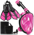 Snorkeling Gear for Kids, Full Face Snorkel Mask Swim Fins Snorkel Set | Anti-fog Anti-leak, Panoramic View, Safe
