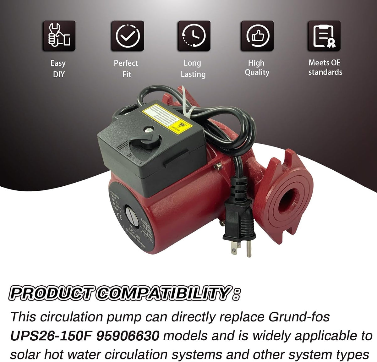 UPS26-150F Circulator Pump Cast Iron 115V 1/3HP Compatible with Grundfos