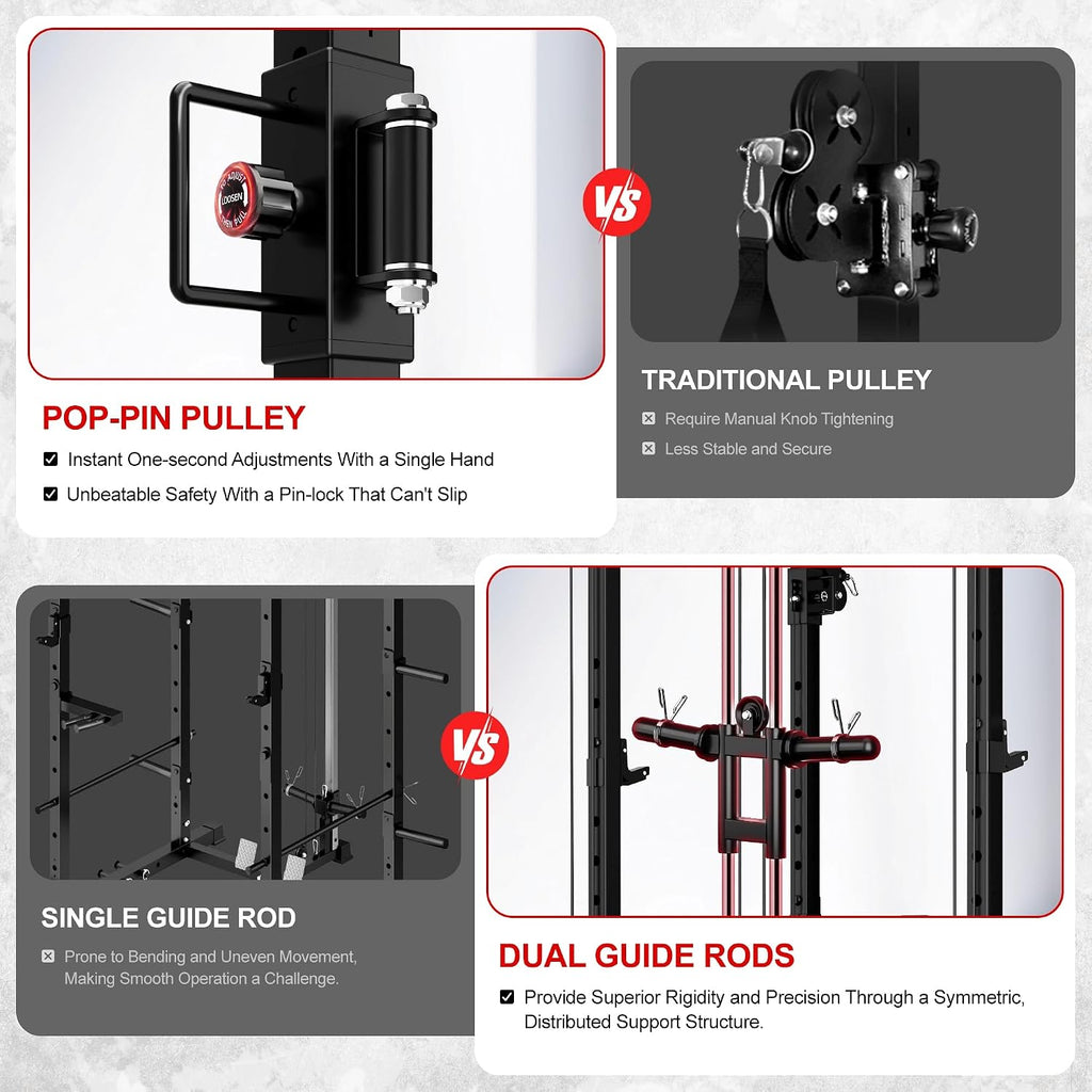 C12 Power Rack, 2000LBS Squat Rack with Cable Crossover System, Workout Cage with More Training Attachments for Home Gym