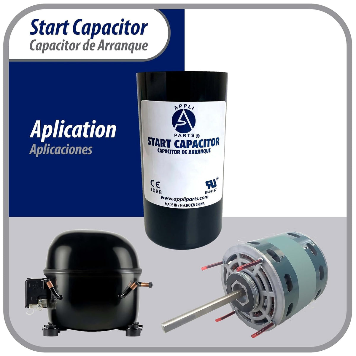 Appli Parts CON-189-330 Motor Start Capacitor 189-227 MFD uF, 330 VAC. Universal for Electric Motor Applications, 1.75 in Wide, 3.38 in Height
