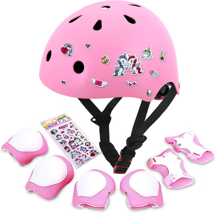Kids Bike Helmet with Knee Elbow Pads Set for Toddler and Big Kids | Adjustable for 3-5-8-14 Kids, DIY Stickers, From