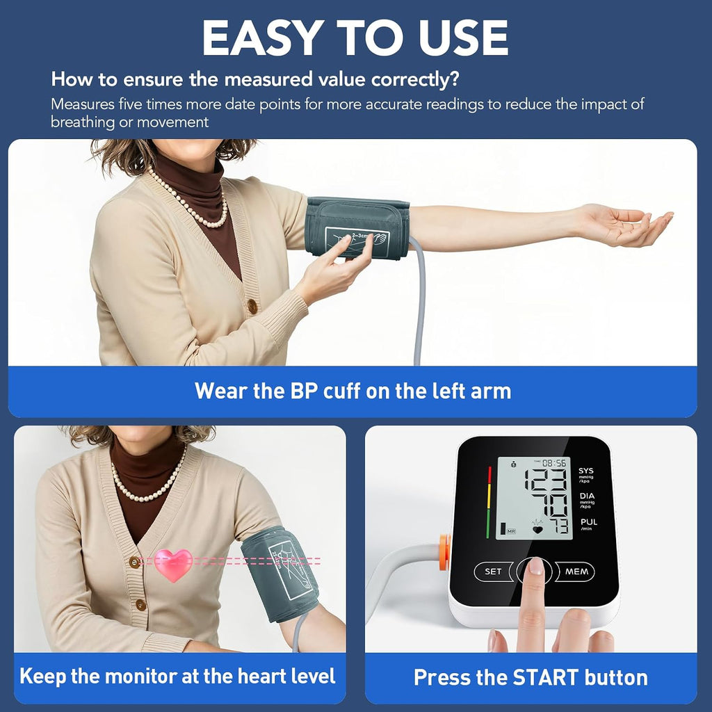 Upper Arm Blood Pressure Monitor Auto Digital for Home Use(Black) | Blood Pressure Machine,One-Button Design BP