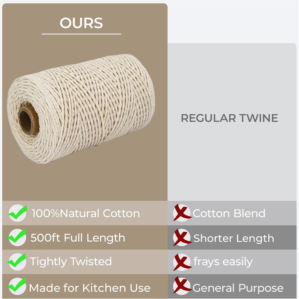 Thick Butcher's Twine,100% Cotton,500 Feet,2mm, Food Safe,Oven Safe, Kitchen Cooking String for Meat and Poultry