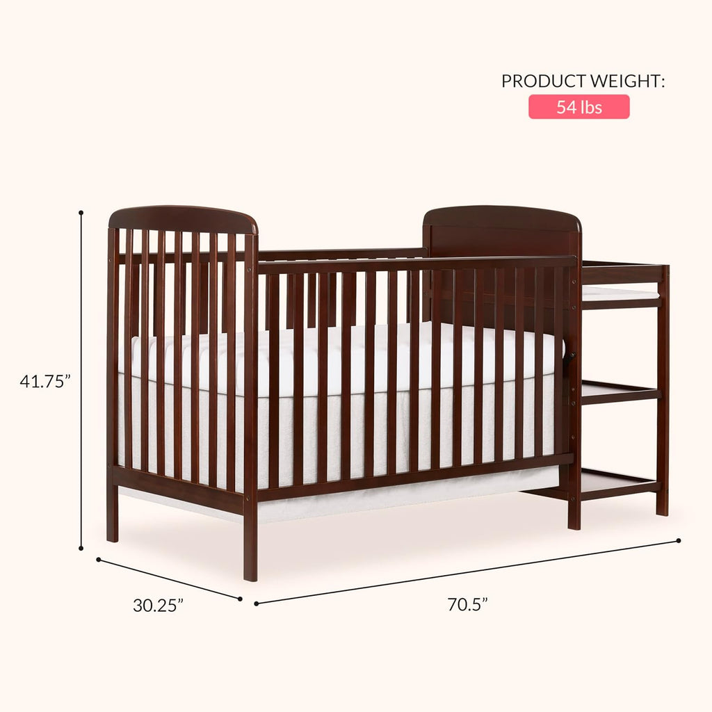 Anna 3-in-1 Full-Size Crib and Changing Table Combo in Espresso, Greenguard Gold Certified, Non-Toxic Finishes