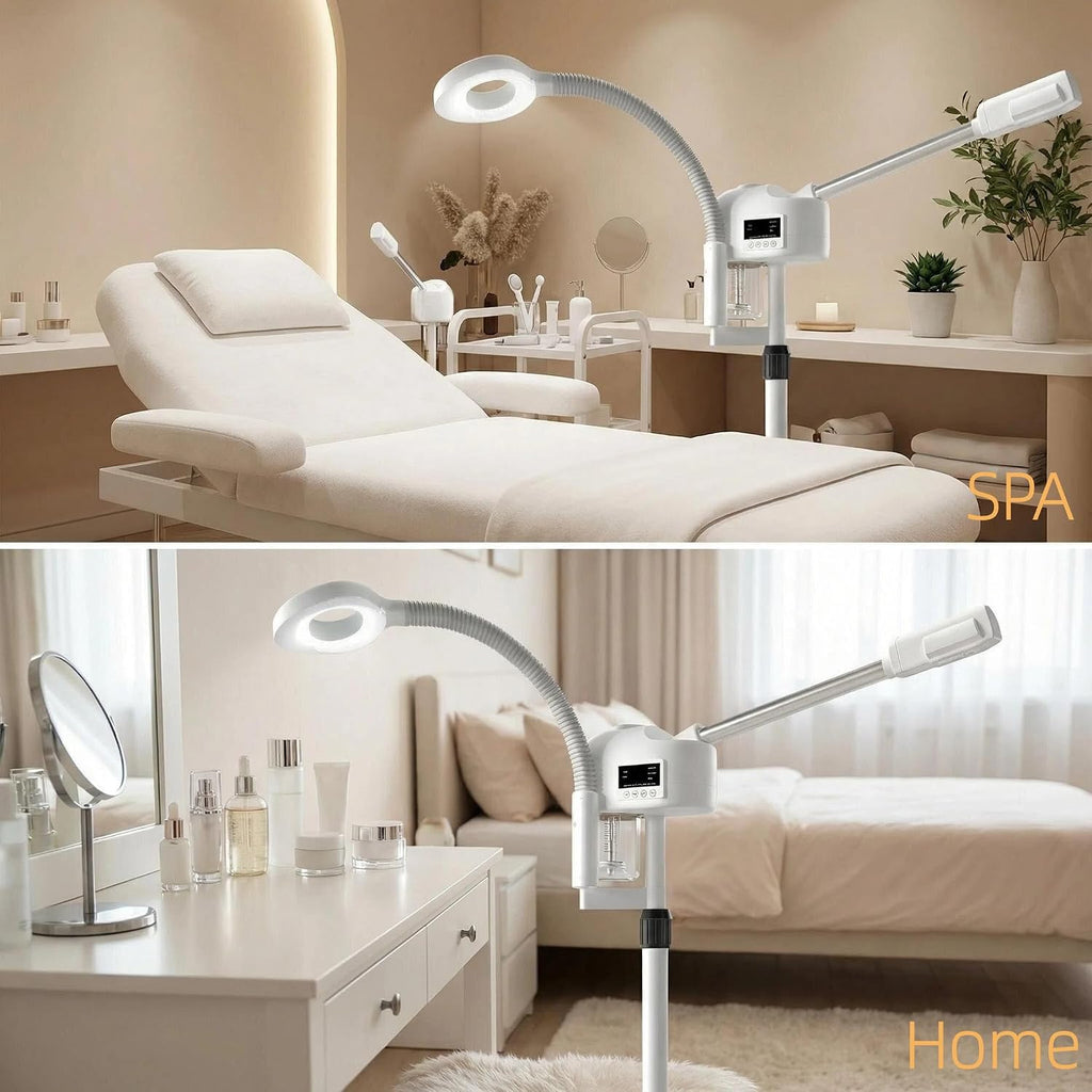 Professional Facial Steamer with Magnifying Lamp for Estheticians. | 2 in 1 Ozone Steamer for Face, White.