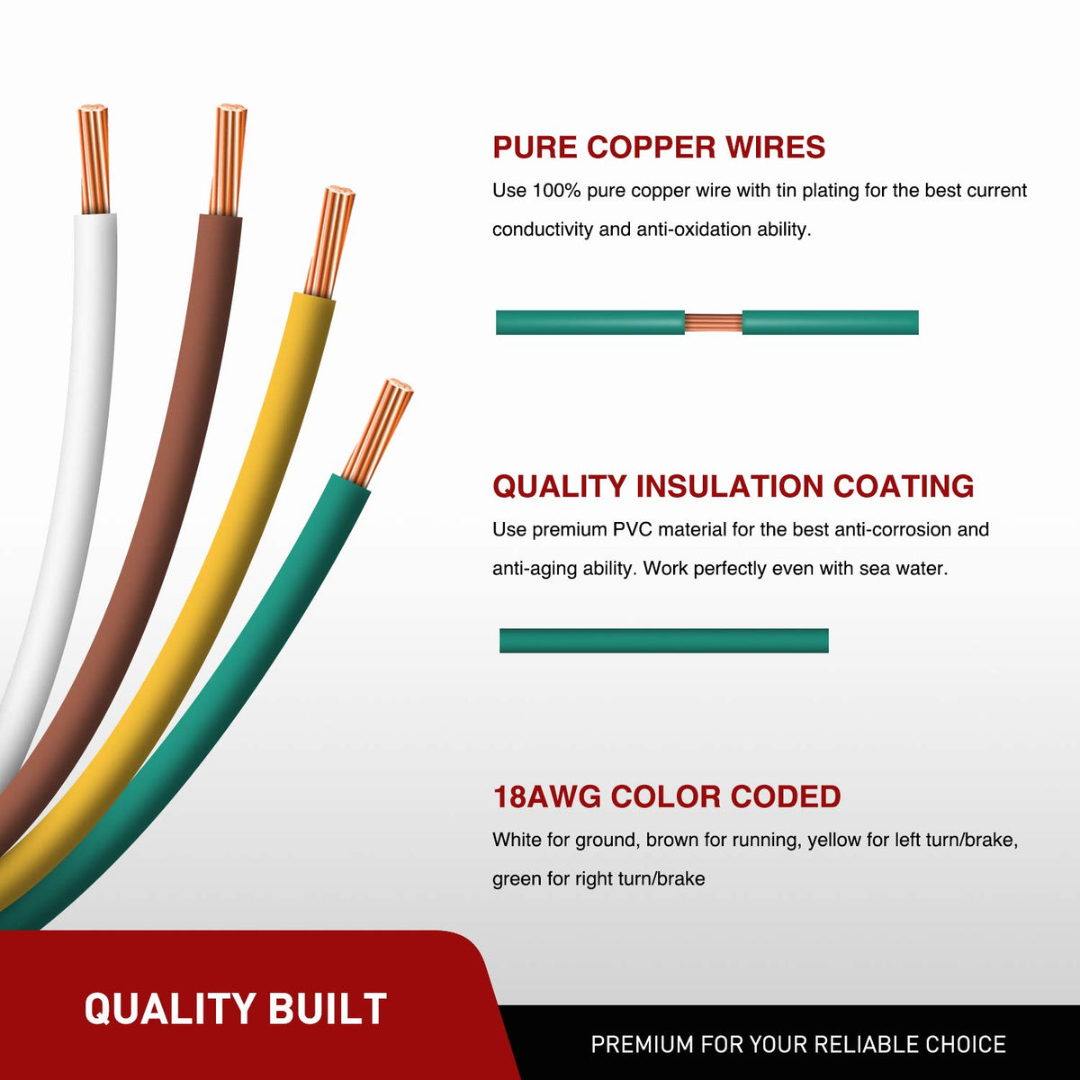10039W 4 Pin Flat Trailer Wiring Harness Kit 18AWG 25Feet Male 4Feet Female Wishbone-Style Wiring Harness Extension