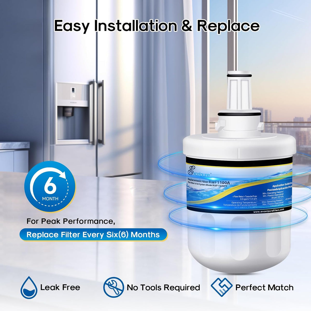 EXCELPURE DA29-00003G Replacement for Samsung HAFCU1,RSG257AARS,DA29-00003F, RF267AERS, HDX FMS-1, RF26XAERS, RF267ABRS, RFG237AARS, RFG238AARS, HAFIN2/EXP, RF263AEBP, Refrigerator Water Filter,3PACK