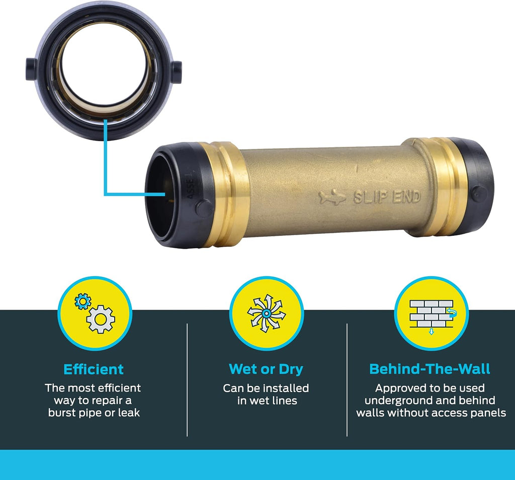 1-1/4 x 1-1/4 in Slip Coupling, Push-to-Connect Brass Plumbing Fitting, UXL0635