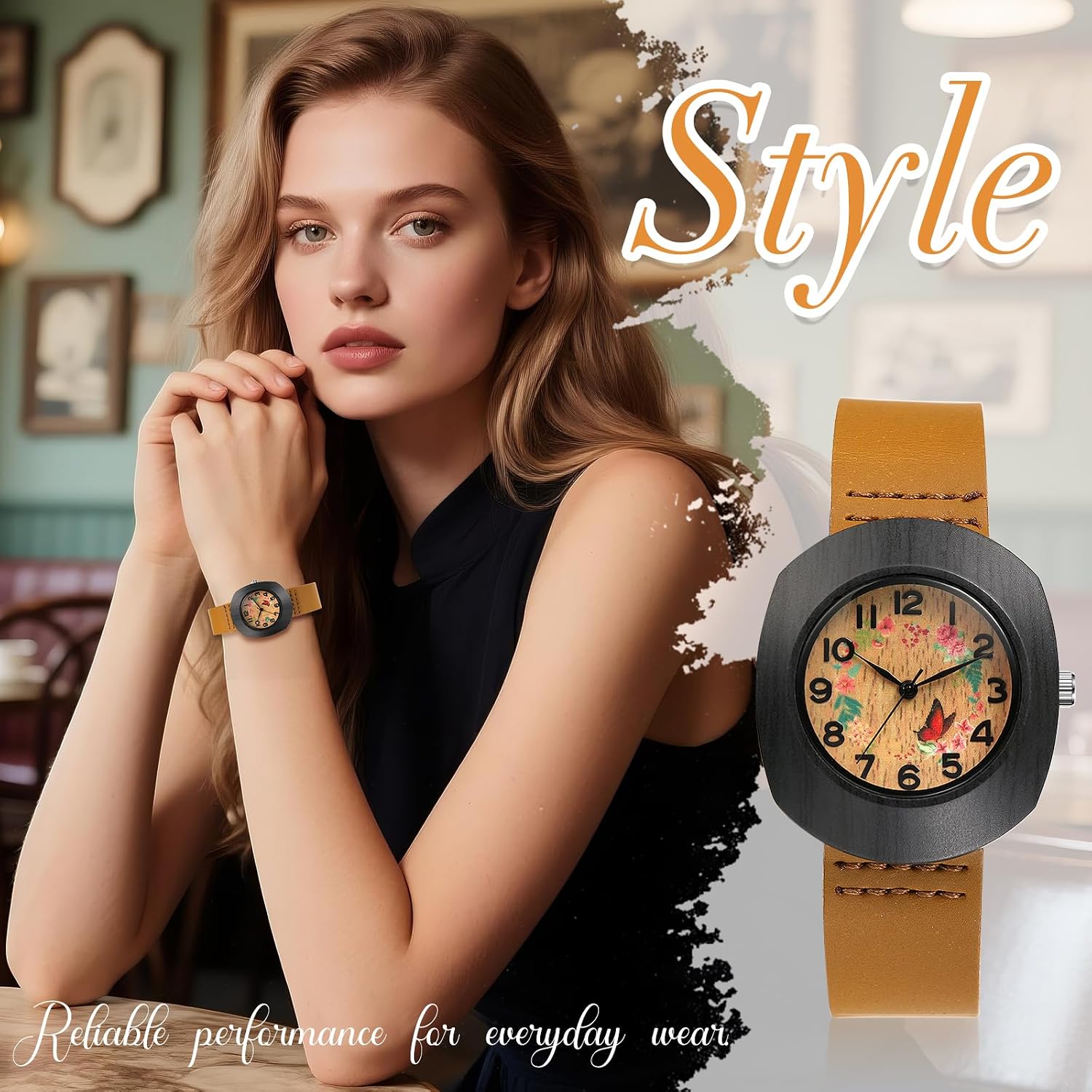 Women's Leather Wrist Watches: Vintage Retro Handmade Butterfly Floral Analog Quartz Arabic Numerals Bracelet Watch