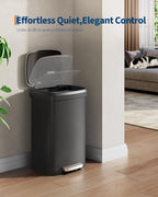 13 Gallon / 50L Step-On Kitchen Trash Can - Plastic Garbage Bin, Soft-Close Lid, Liner Lock Rim, Rear Handle - Color: