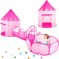 3pc Kids Play Tent for Girls with Ball Pit, Crawl Tunnel, Princess Tents for Toddlers, Baby Space World Playhouse