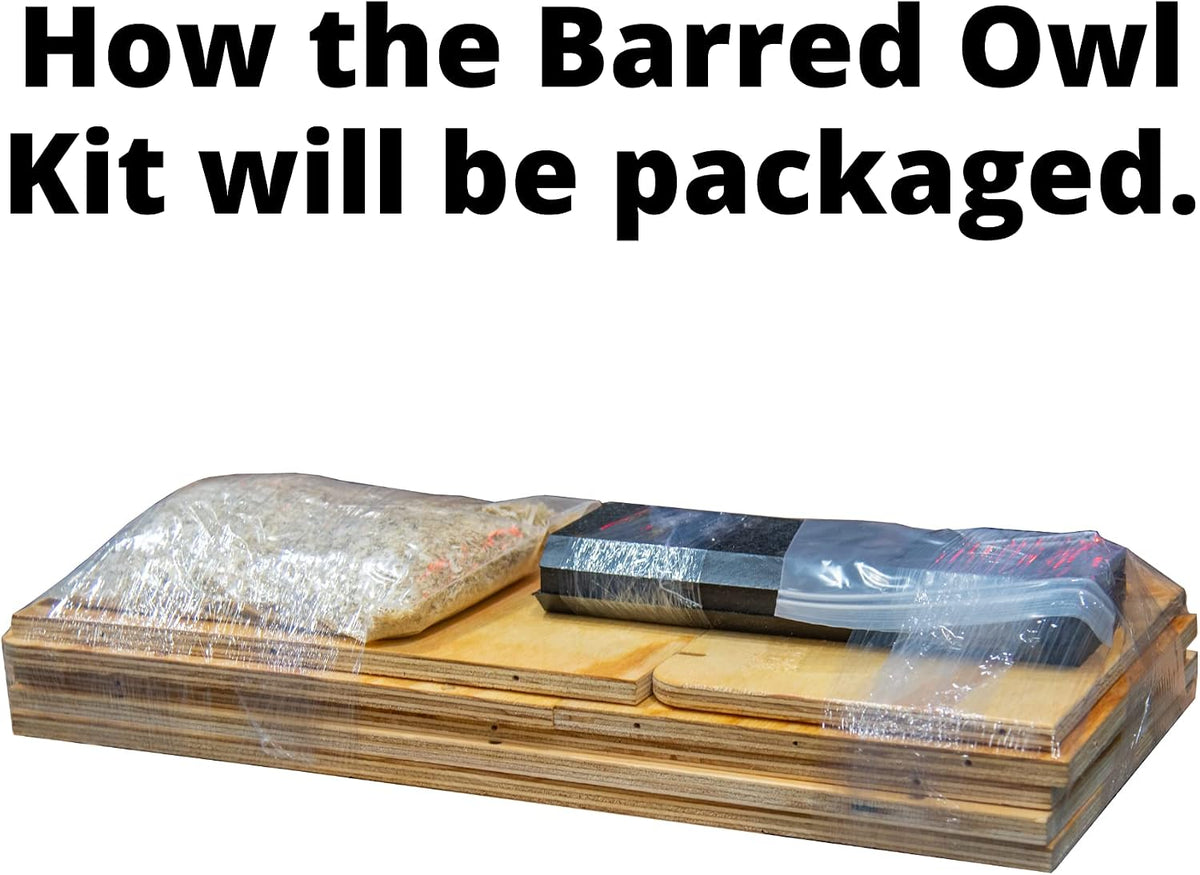 Barred Owl Box Do It Yourself Assembly Kit Owl House - Exterior Grade Plywood - Mounting Hardware and Pine Shavings