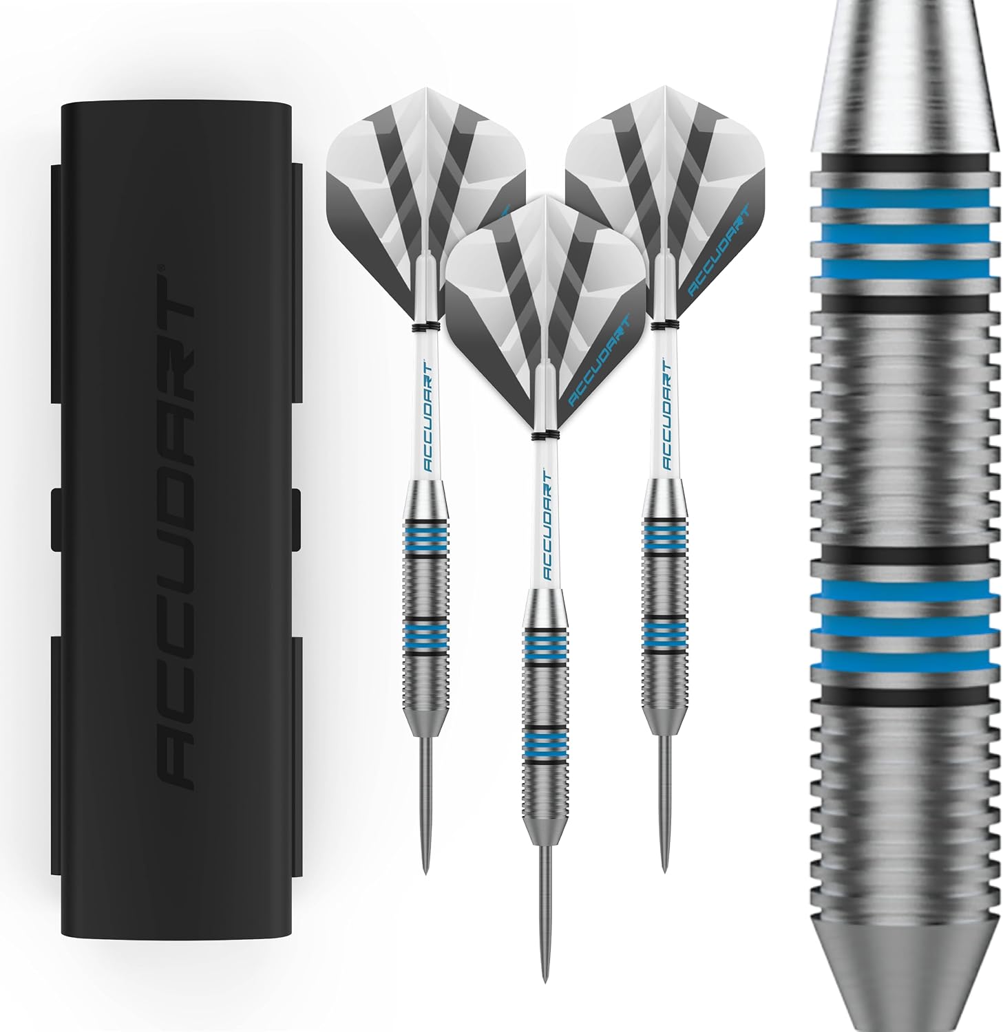 Steel Tip Dart Set 2.0 – 16g Stainless Steel Barrels with Radial Grooves, Polycarbonate Shafts, Standard Flights