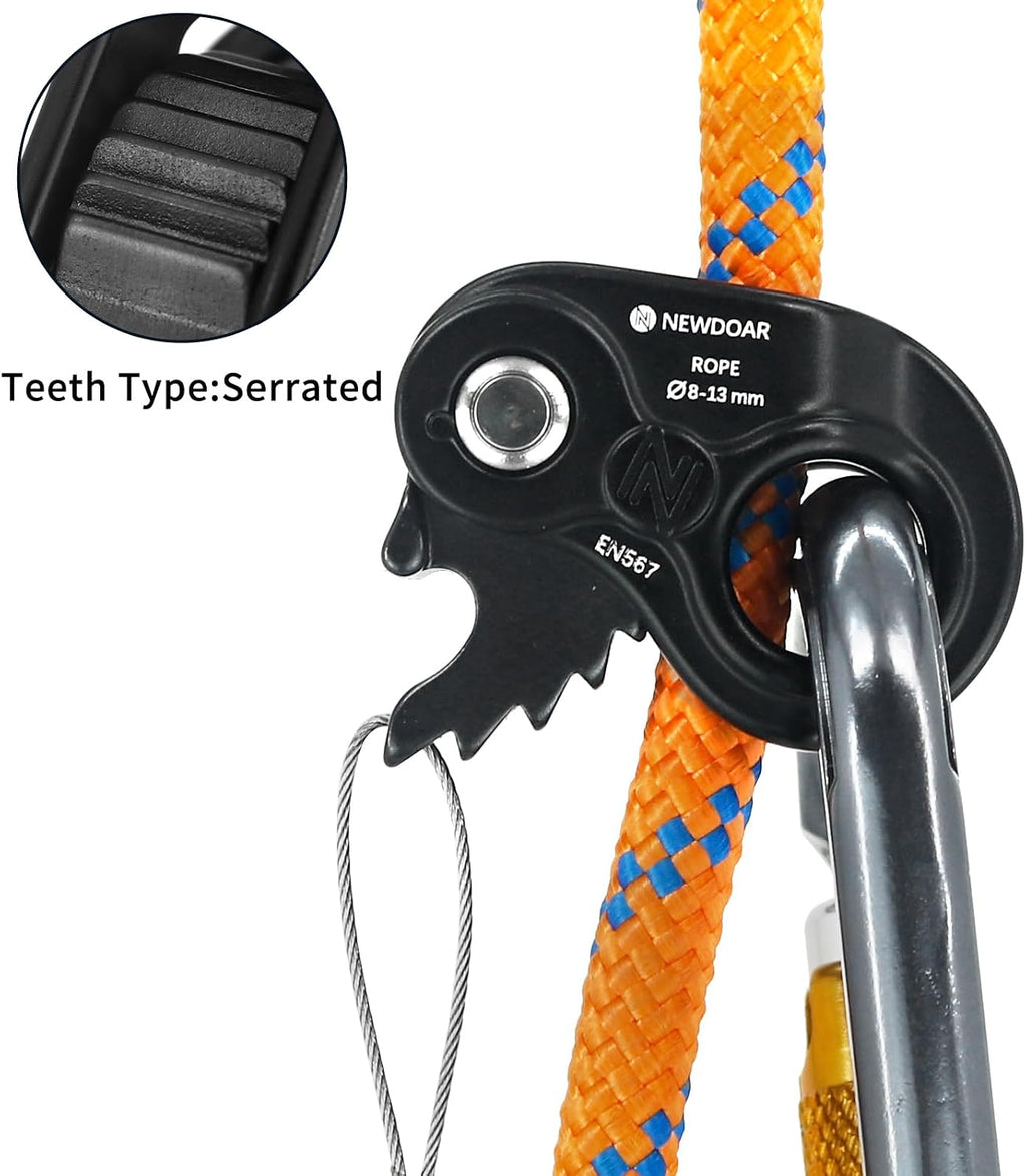 Rope Ascender Lightweight Rope Clamp Ascender Riser Adjuster Fits 8-13mm Rope Self-Locking Grip for Rock