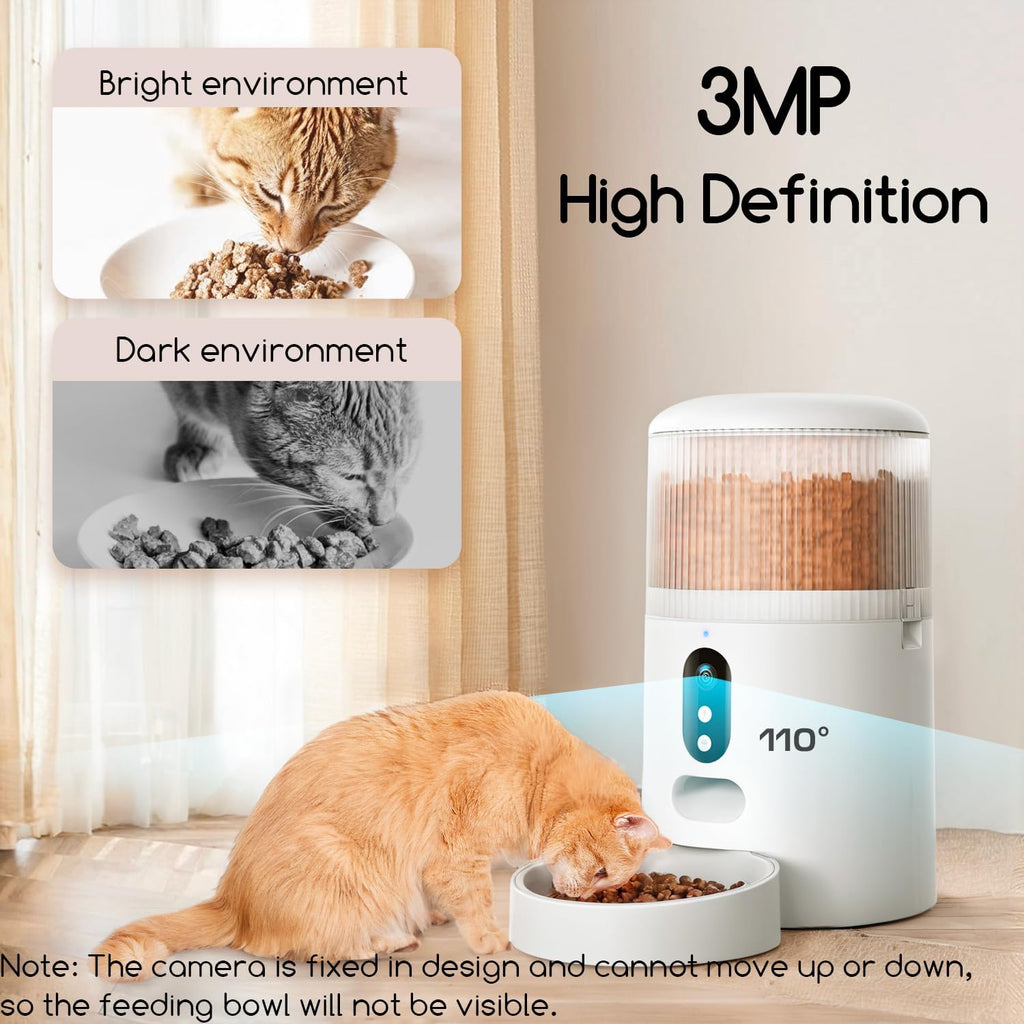 Automatic Cat Feeder with Camera, 3MP HD Video & Night Vision, 5G/2.4G WiFi Smart Pet Feeder with APP Control, 2-Way