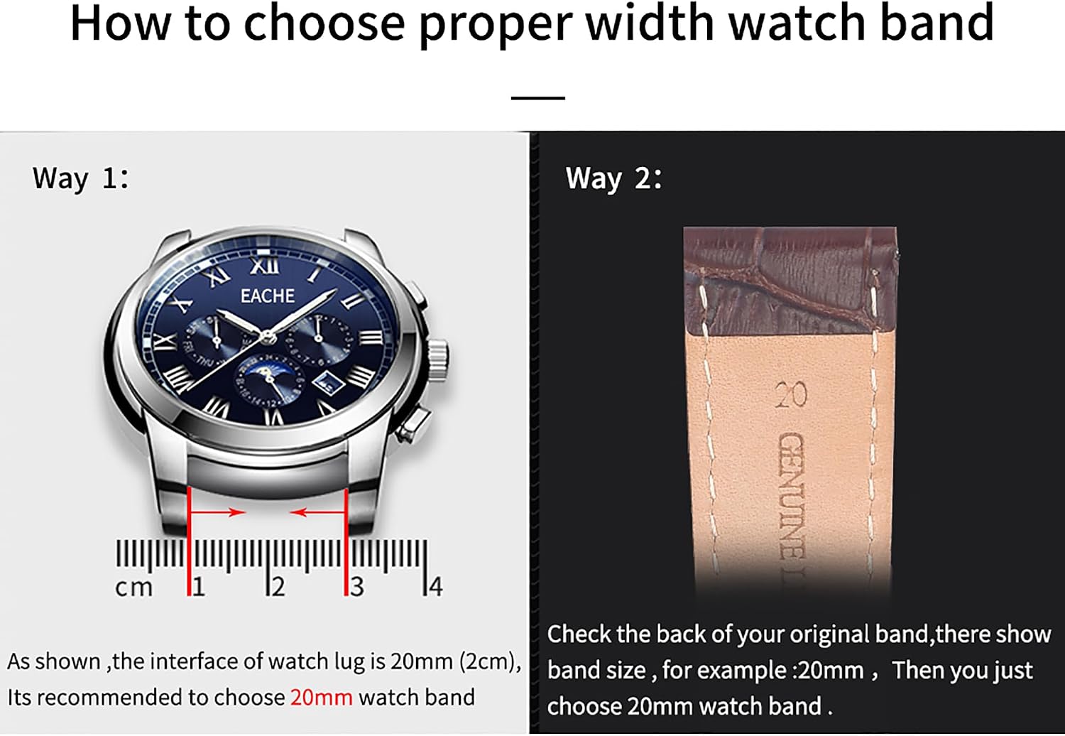 Alligator Grain Leather Watch Band, Quick Release Watch Strap 18-24mm | Upgraded dual-spring butterfly clasp