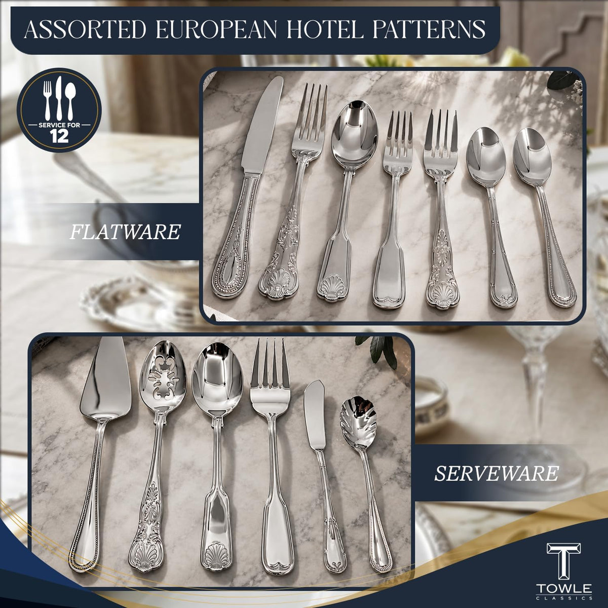 Hotel Flatware Silverware Set for 12-90 Piece 18/10 Stainless Steel Cutlery Set, Elegant Dinner Forks, Knives, Spoons
