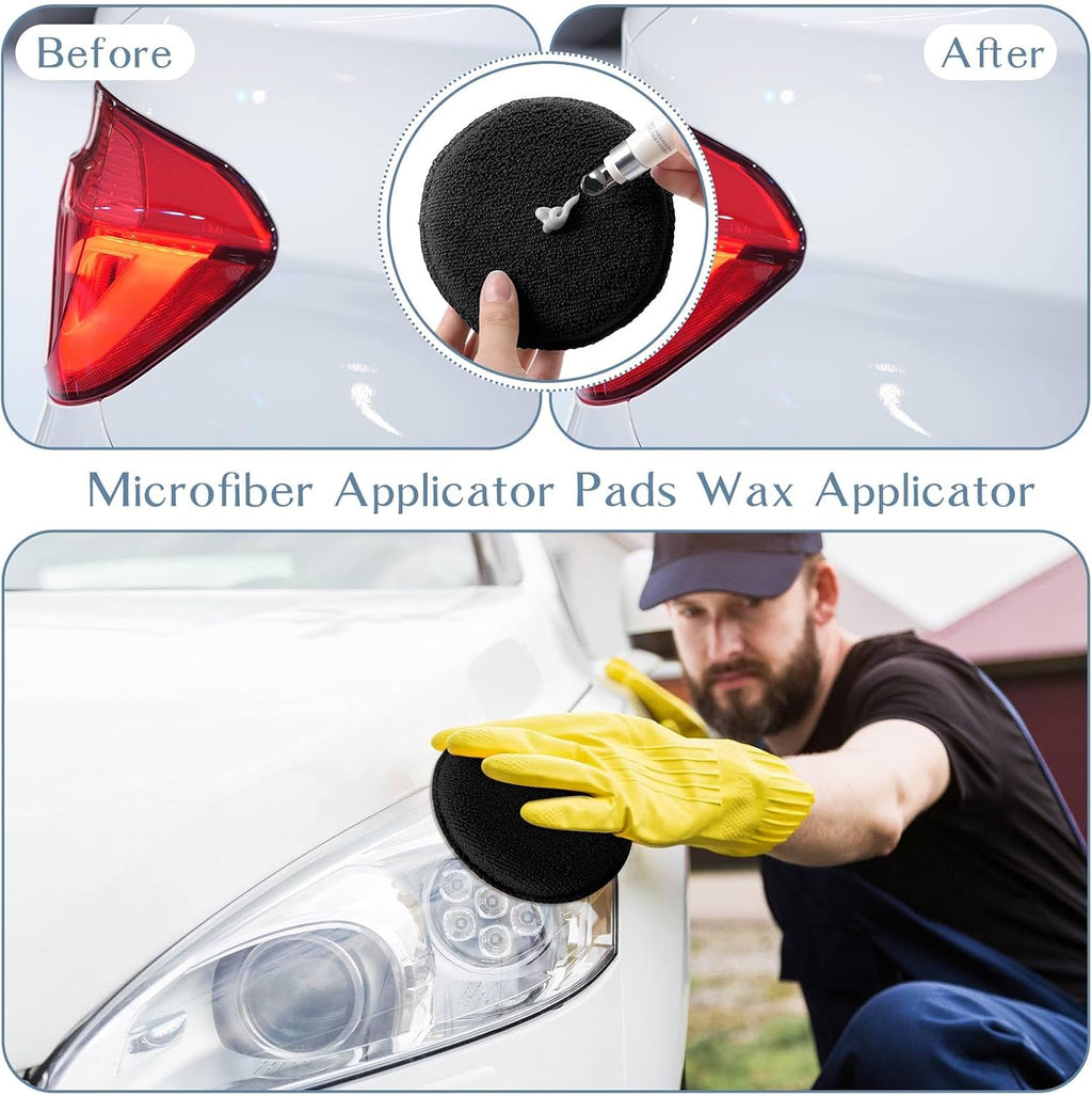 50 Pcs Car Detailing Microfiber Applicator Pad Wax Applicator Wash Microfiber Pads, 5 Inch Diameter (Black)