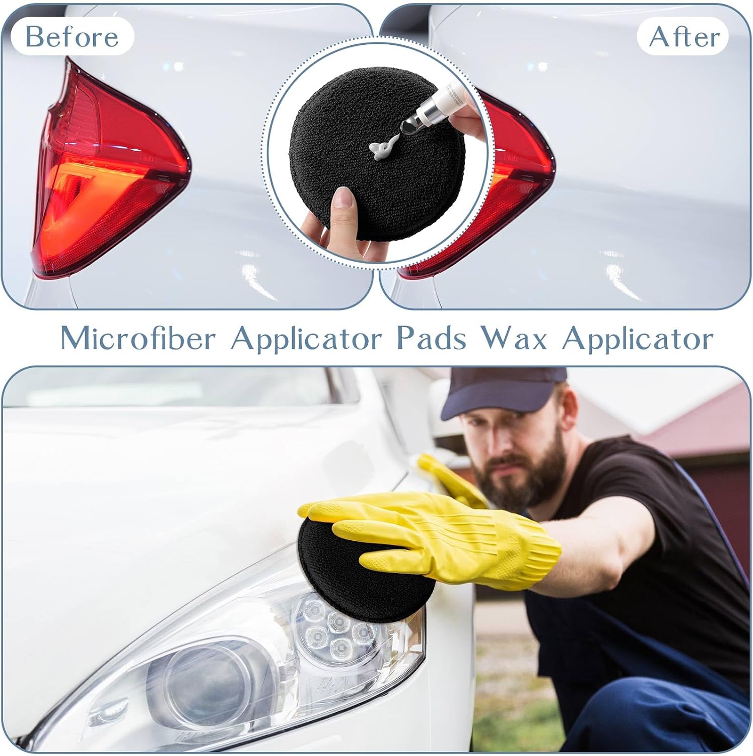 50 Pcs Car Detailing Microfiber Applicator Pad Wax Applicator Wash Microfiber Pads, 5 Inch Diameter (Black)