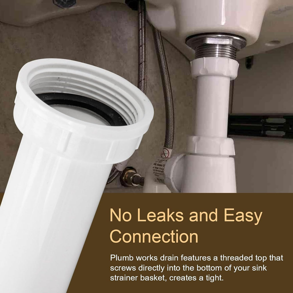 PP15-6W Sink Drain Tailpiece 1-1/2" Dia X 6" L, Kitchen Sink Drain Pipe, | Threaded Plastic Sink Plumbing Drain Pipe