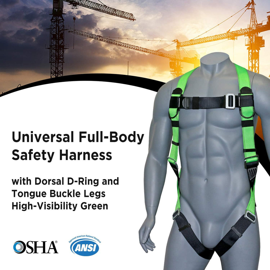 Universal Full-Body Fall Protection Safety Harness with Dorsal D-Ring and Mating Buckle Legs | Roofer, Construction