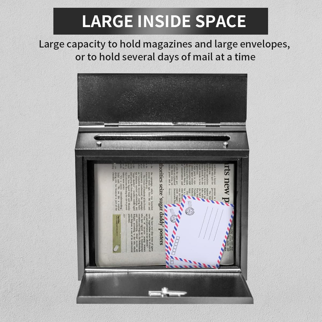 Mailbox Wall Mount,Large Capacity Locking Mailbox for Outside,Galvanized Steel Cover and Rust-Proof Metal Post Box L