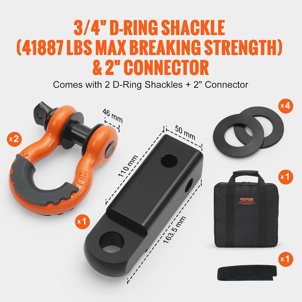 Polyester Heavy Duty Tow Strap Recovery Kit 3" x 30 ft (MBS-36,000 lbs) Winch Strap, Triple Reinforced Loop, Snatch