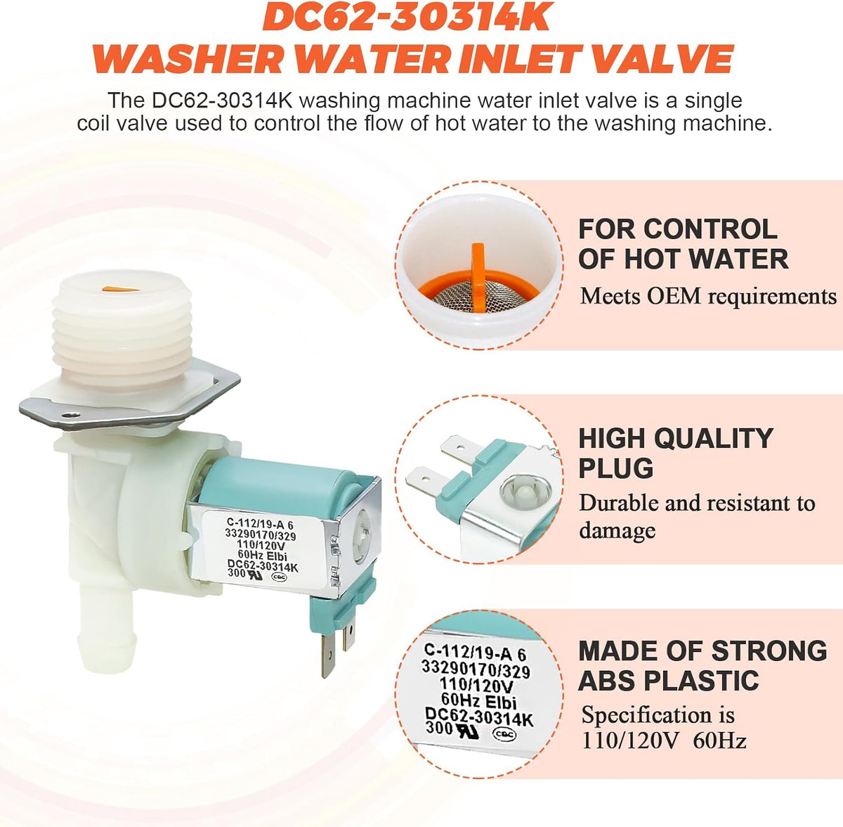 DC62-30312J & DC62-30314K Washer Cold and Hot Side Water Valve Kit Fit for Samsung Kenmore Washer - Repalce DC62-30314H 1810145 AP4204535 PS4209100 by Beaquicy