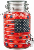 Drink Dispenser, Glass Beverage Dispenser Set (USA Flag-1 Gallon)