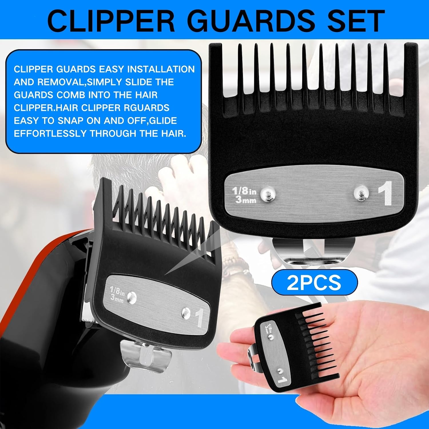 Replacement for Wahl Clipper Guards Set Hair Clipper and Trimmer,Compatible with Wahl 1 Guide Comb Attachment