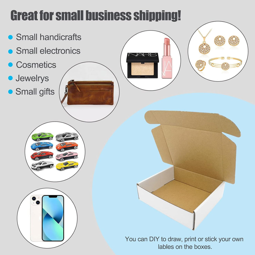 6x4x2 Shipping Boxes Pack of 50, White Corrugated Cardboard Box for Small Business Flat Literature Mailer Mailing